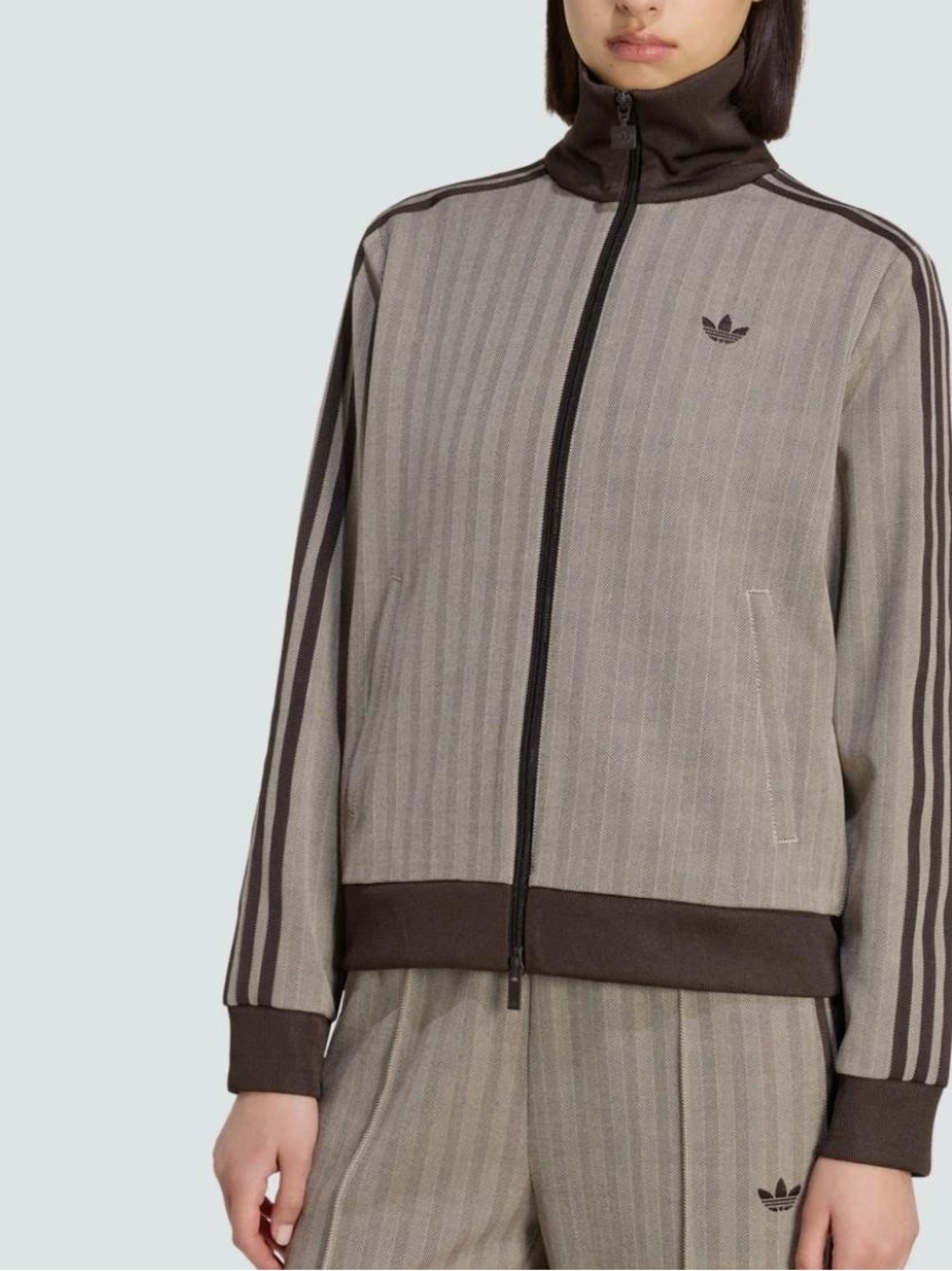 adidas Brown and Beige Pinstripe Track Jacket